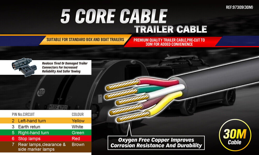 7-Core Trailer Cable – 30m – V90 PVC – Automotive, Caravan & Boat
