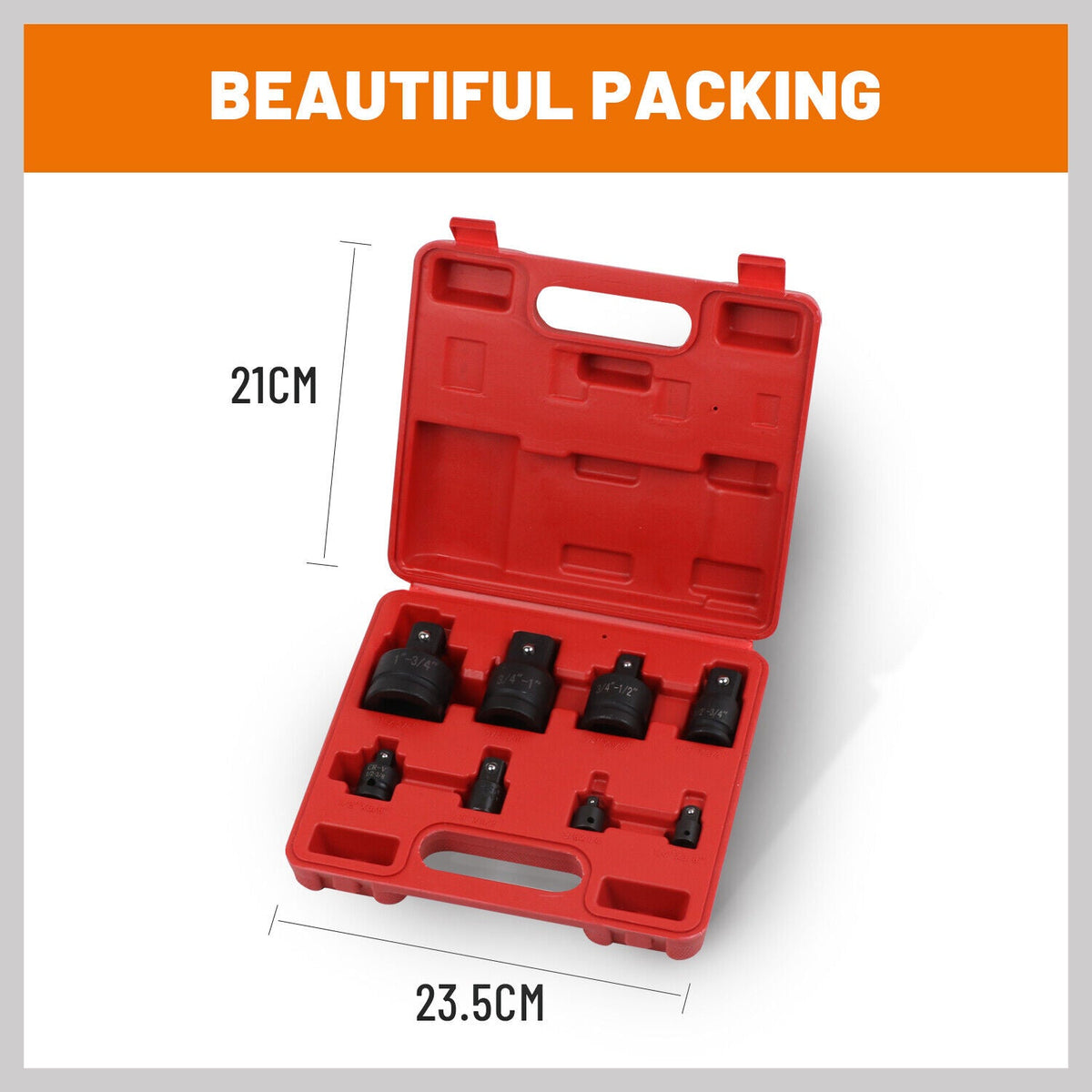 8 Piece Impact Socket Reducer Set Heavy Duty Adaptor For Ratchet Wrench With Case