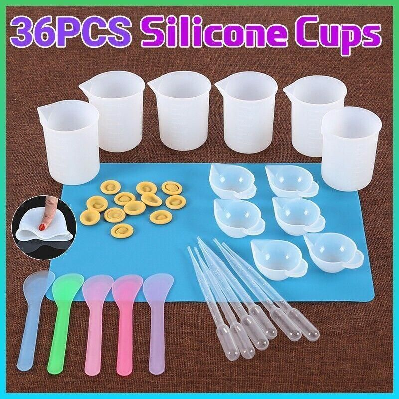 36 Piece Silicone Resin Mixing Cups Jewelry Mold Kit for Epoxy UV Craft DIY Casting