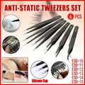 6 Piece ESD Anti-Static Stainless Steel Tweezer Set Precision Repair Tools for Electronics Jewellery Model Building