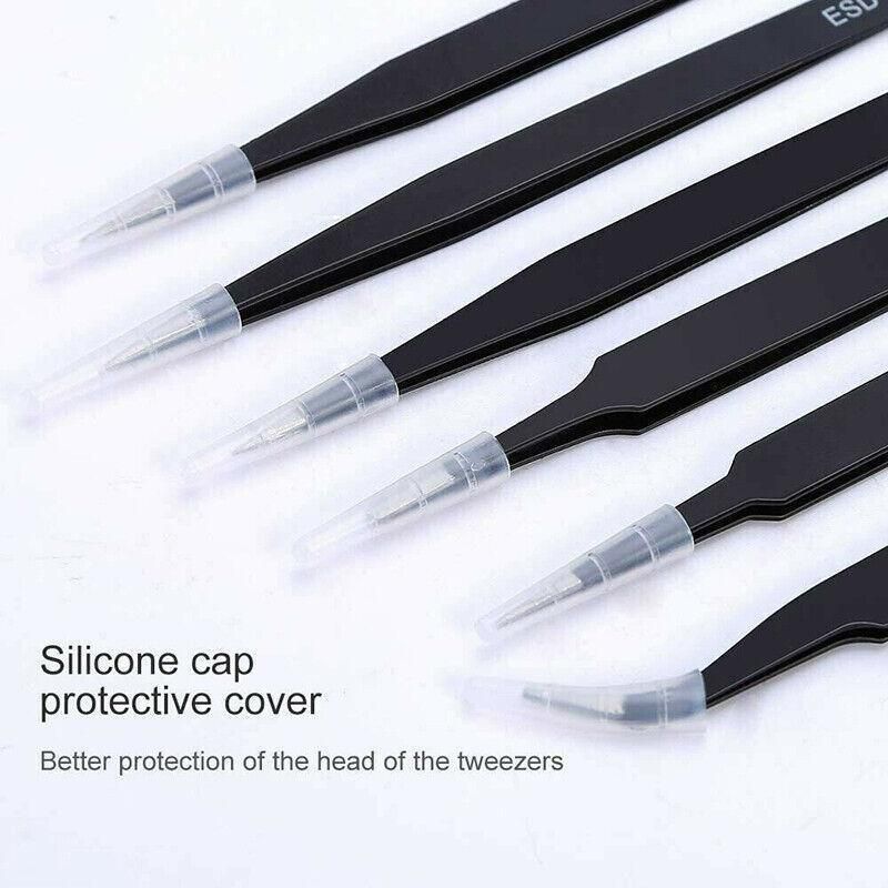 6 Piece ESD Anti-Static Stainless Steel Tweezer Set Precision Repair Tools for Electronics Jewellery Model Building