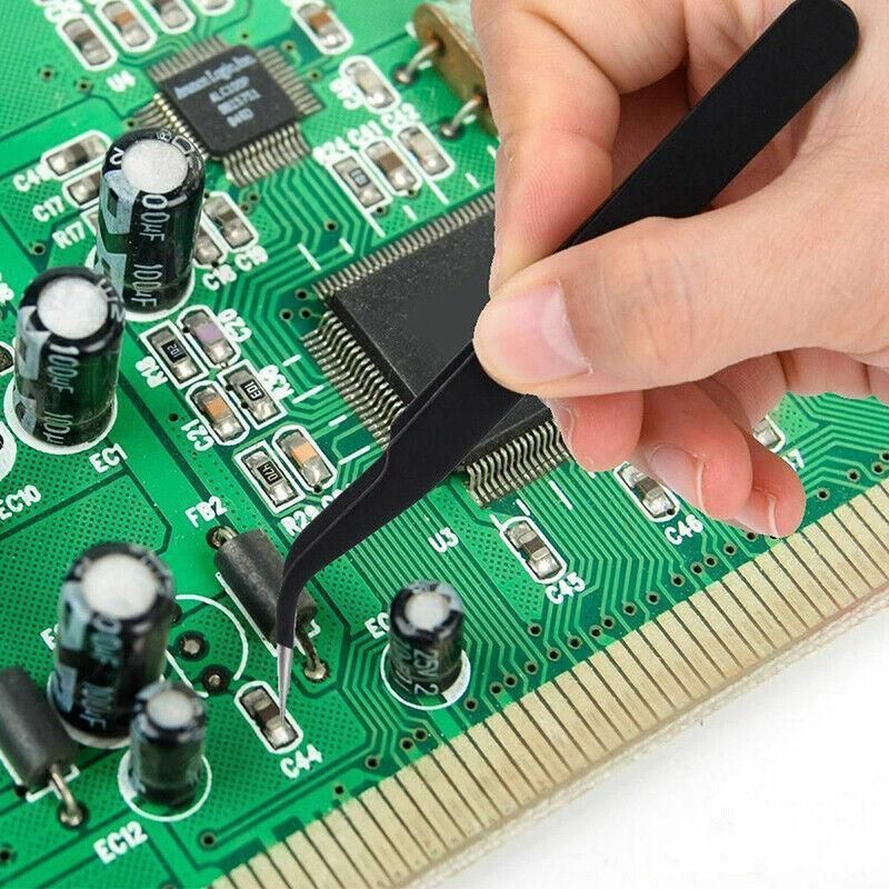 6 Piece ESD Anti-Static Stainless Steel Tweezer Set Precision Repair Tools for Electronics Jewellery Model Building