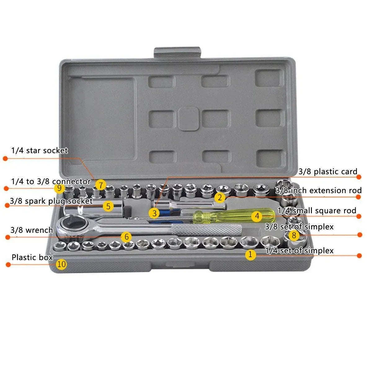 40 Piece Auto Repair Tool Kit Set Car Maintenance Mechanics Garage Hand Tools