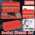 53 Piece Metric Deep Socket Set 1/4" Drive Wrench with Flexible Extension Bar Tools