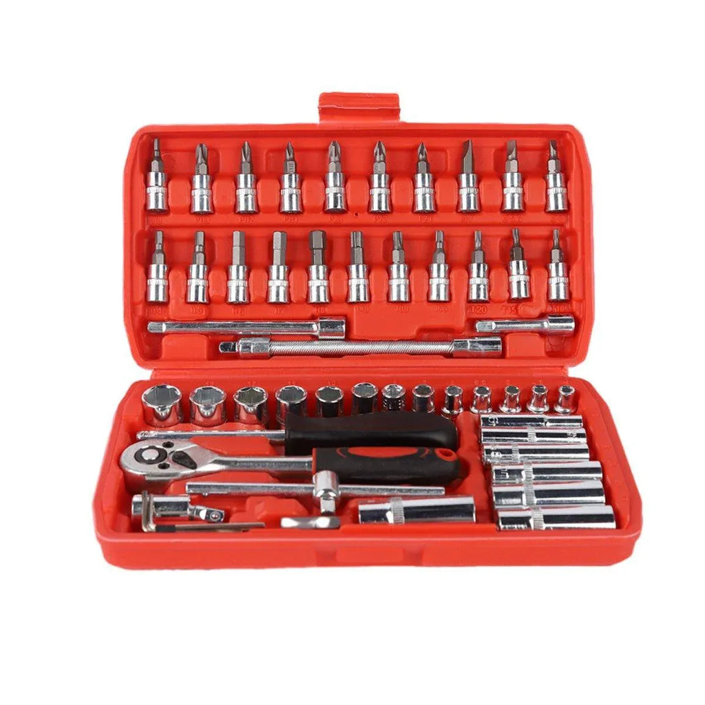 53 Piece Metric Deep Socket Set 1/4" Drive Wrench with Flexible Extension Bar Tools