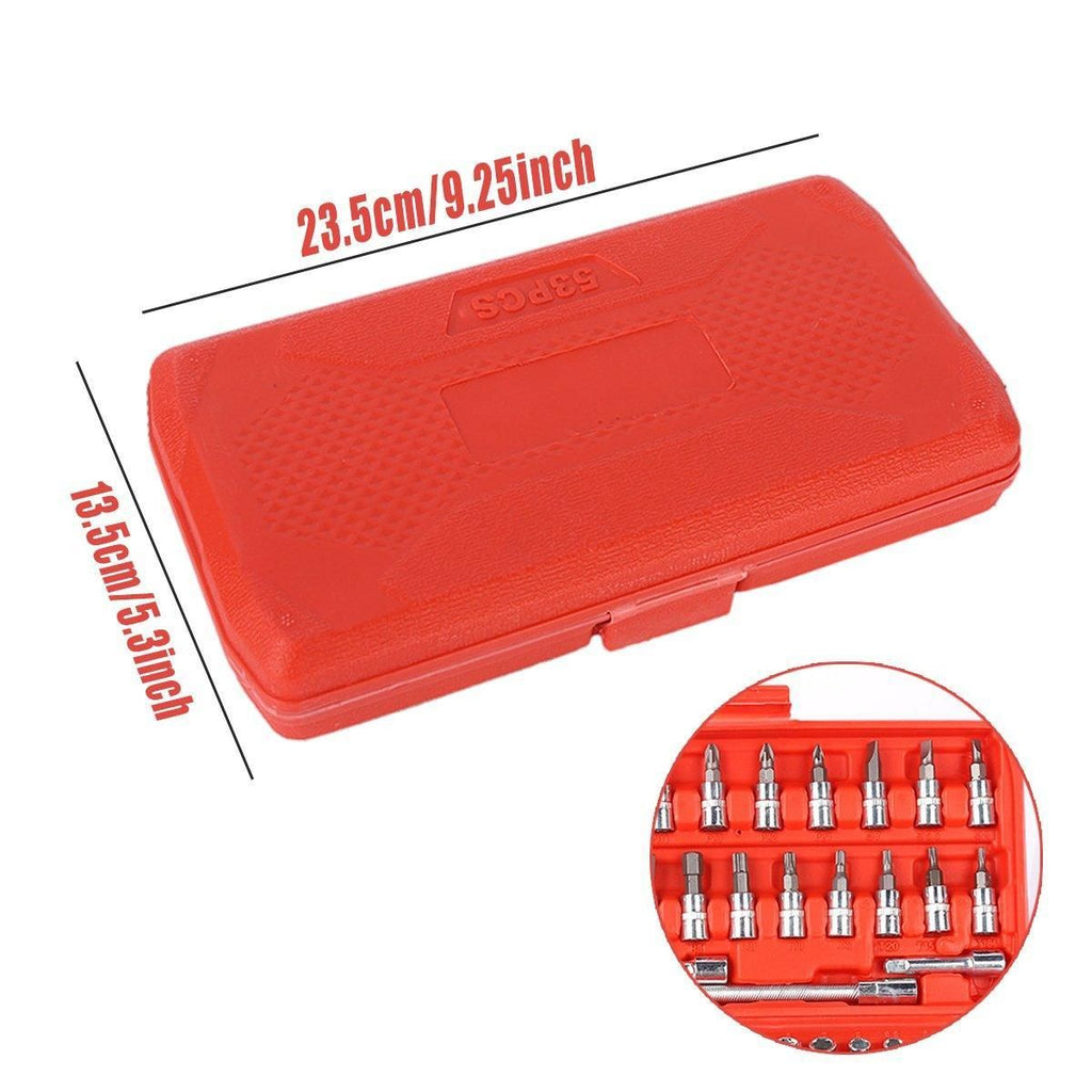 53 Piece Metric Deep Socket Set 1/4" Drive Wrench with Flexible Extension Bar Tools