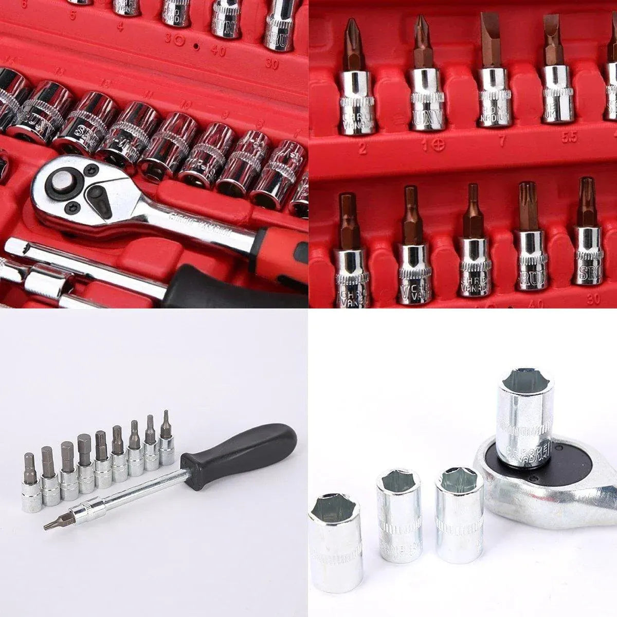 53 Piece Metric Deep Socket Set 1/4" Drive Wrench with Flexible Extension Bar Tools