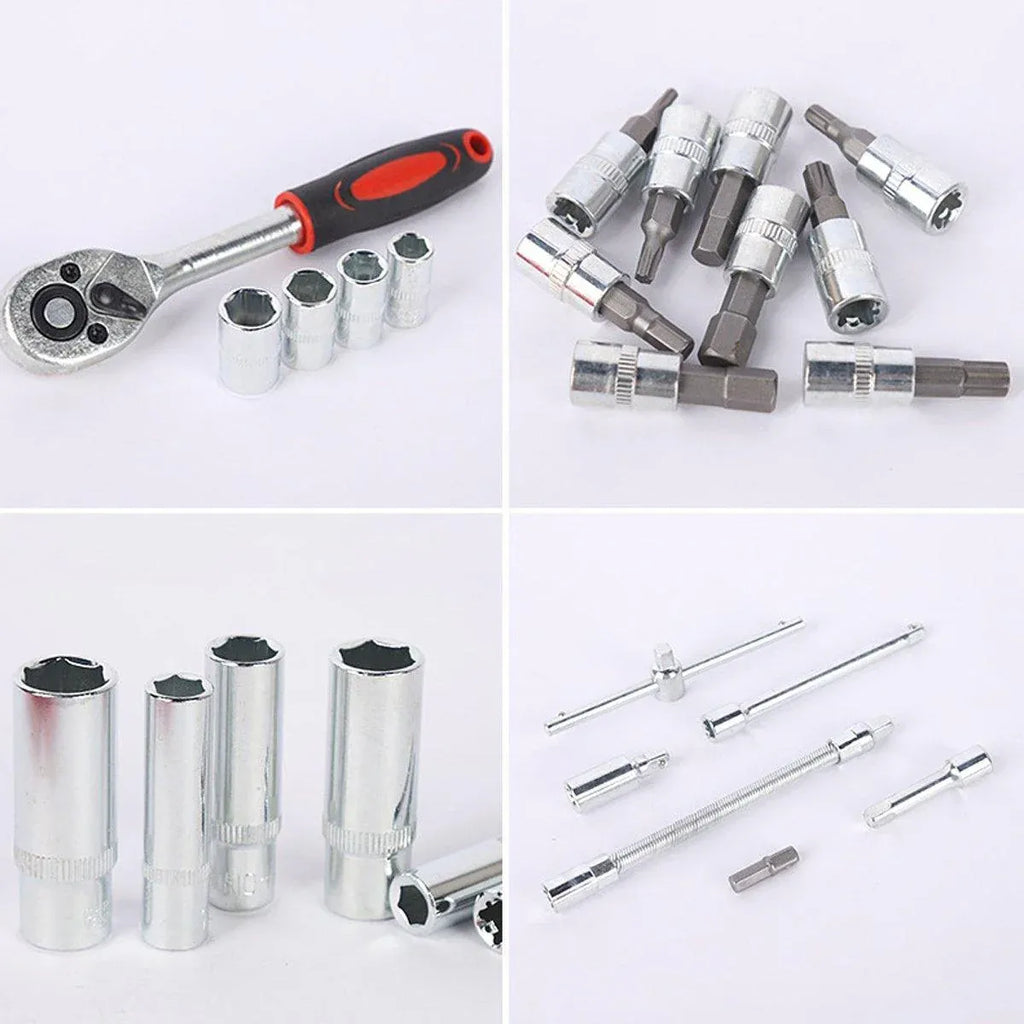 53 Piece Metric Deep Socket Set 1/4" Drive Wrench with Flexible Extension Bar Tools