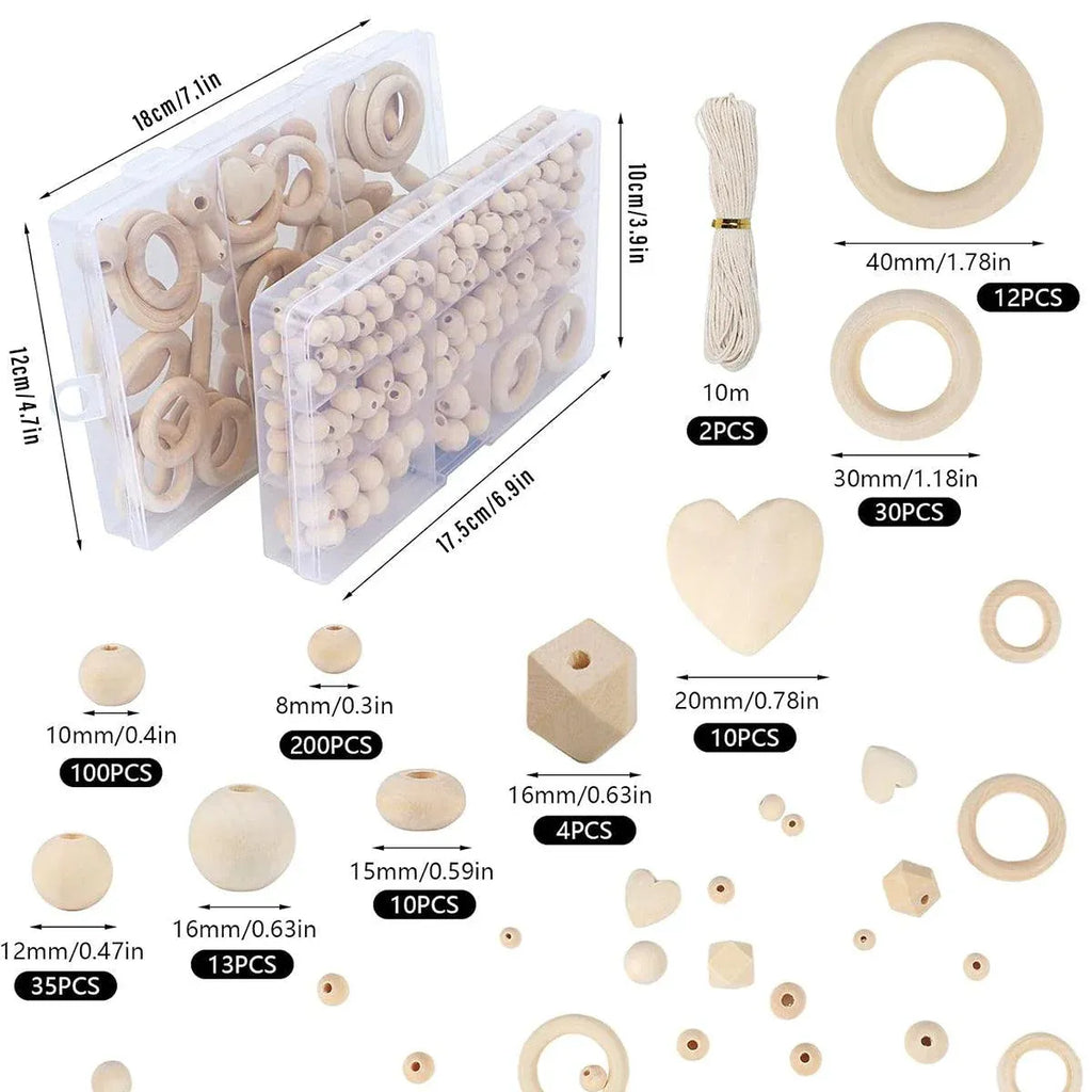 414 Piece DIY Beading Kit Round Wooden Beads Set Craft Jewelry Supplies Home Decor