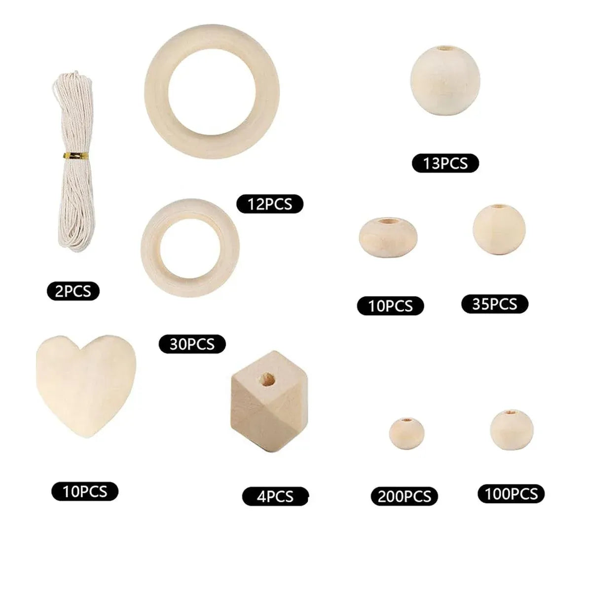414 Piece DIY Beading Kit Round Wooden Beads Set Craft Jewelry Supplies Home Decor