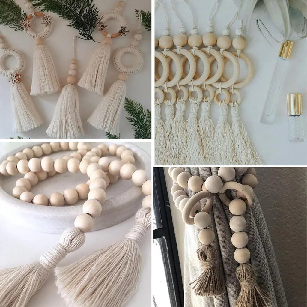 414 Piece DIY Beading Kit Round Wooden Beads Set Craft Jewelry Supplies Home Decor