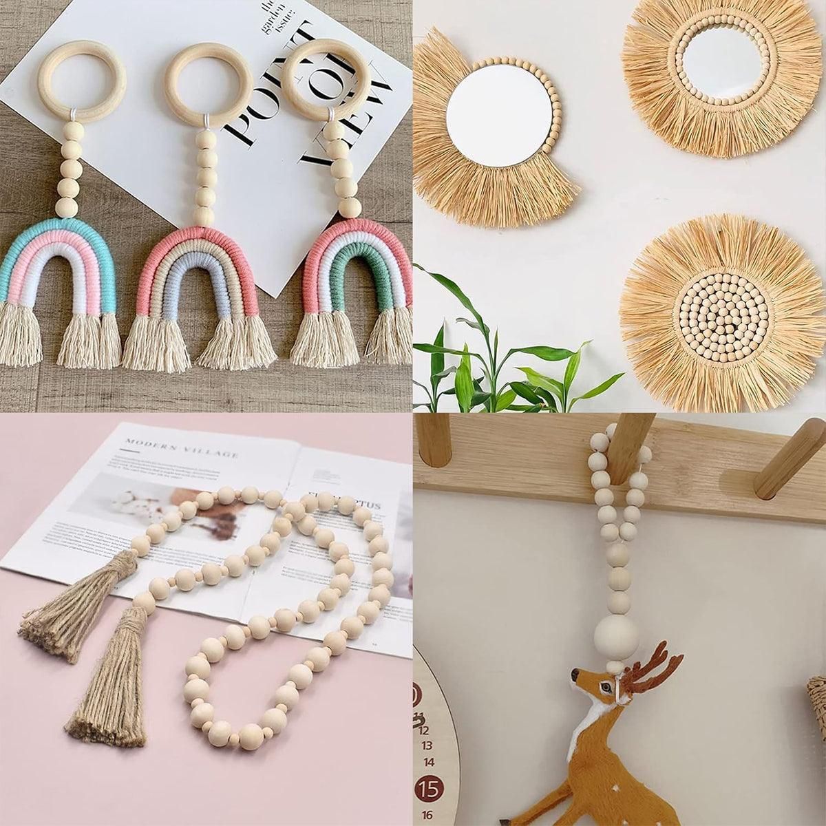 414 Piece DIY Beading Kit Round Wooden Beads Set Craft Jewelry Supplies Home Decor
