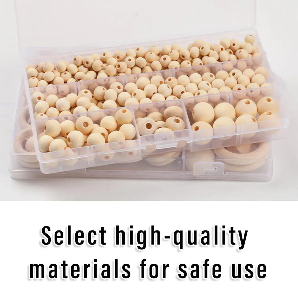 414 Piece DIY Beading Kit Round Wooden Beads Set Craft Jewelry Supplies Home Decor