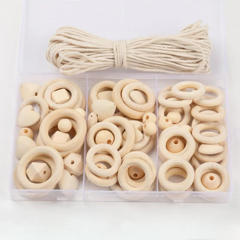 414 Piece DIY Beading Kit Round Wooden Beads Set Craft Jewelry Supplies Home Decor
