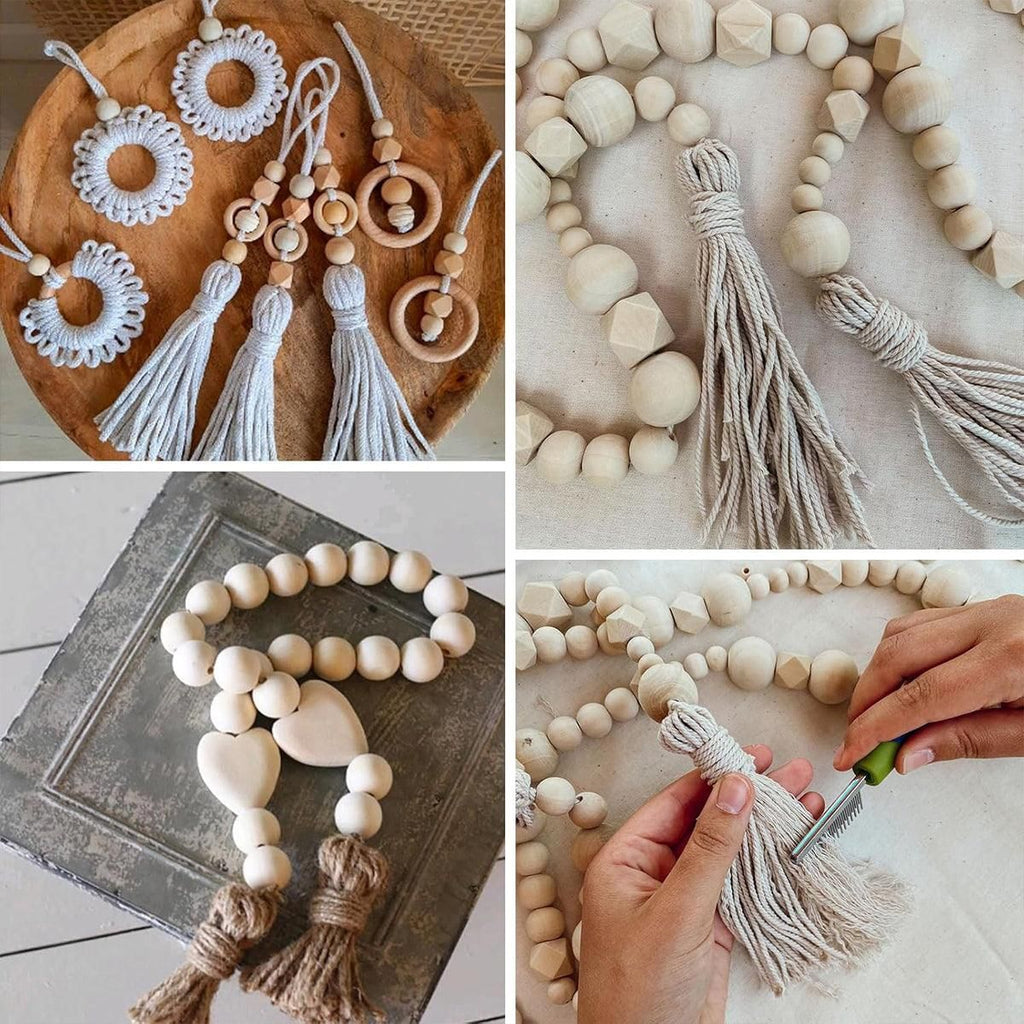 414 Piece DIY Beading Kit Round Wooden Beads Set Craft Jewelry Supplies Home Decor