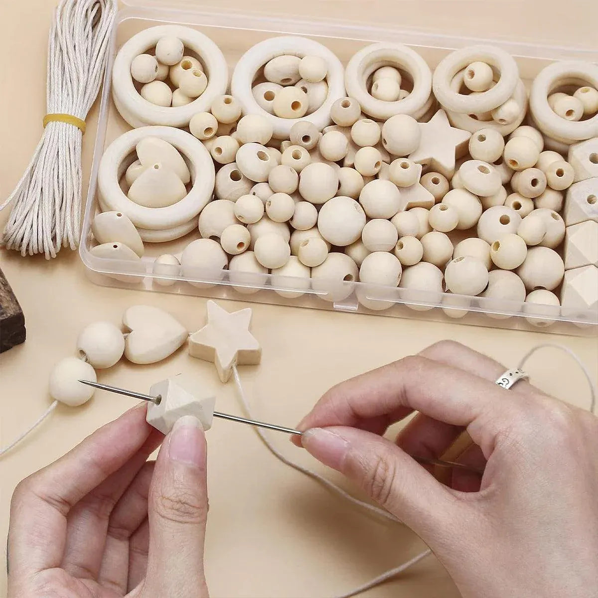 414 Piece DIY Beading Kit Round Wooden Beads Set Craft Jewelry Supplies Home Decor