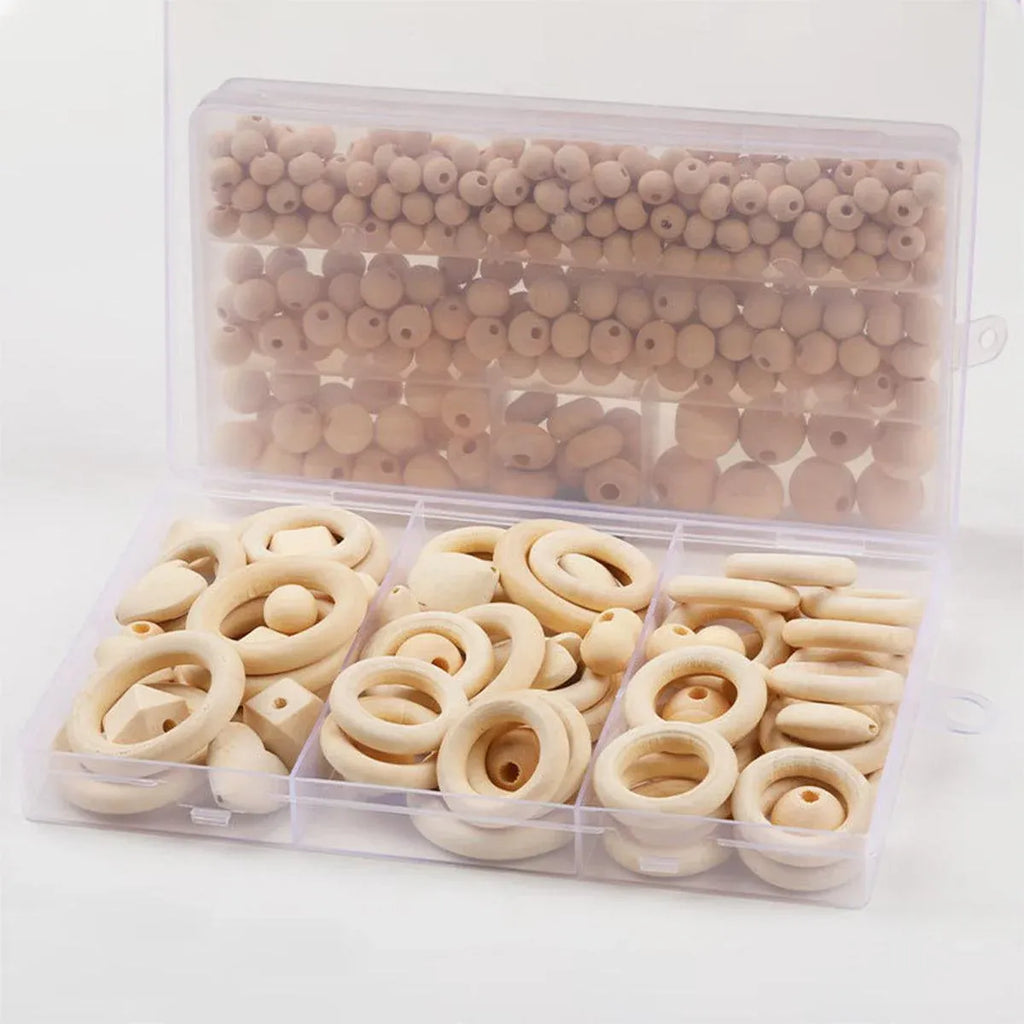414 Piece DIY Beading Kit Round Wooden Beads Set Craft Jewelry Supplies Home Decor