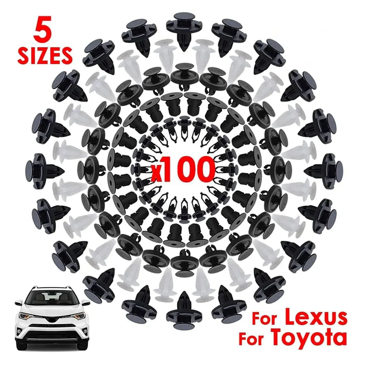 100 Piece Car Trim Clip Set PP Push Rivets for Toyota Lexus Bumper Fender Repair