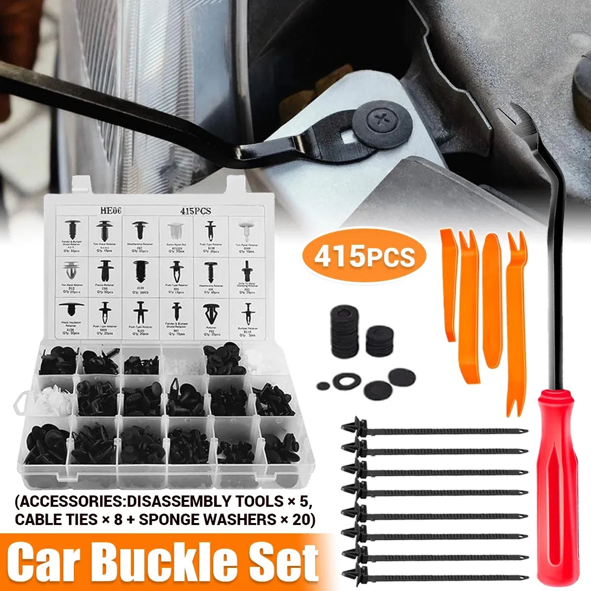 415 Piece Car Buckle Set for Auto Body Trim Bumper Fender Repair