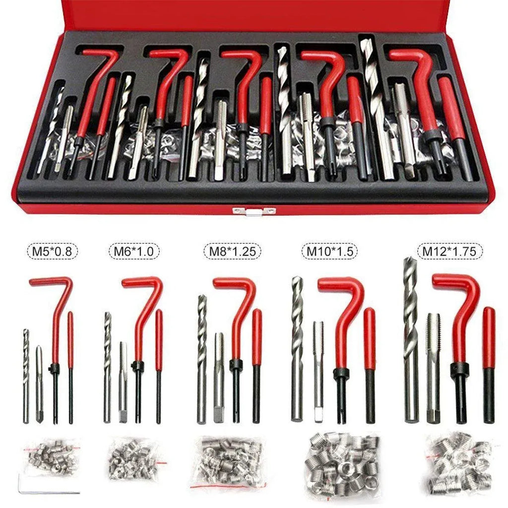 131 Piece Thread Repair Kit M5 M6 M8 M10 M12 Helicoil Set with Drill and Tap Tools