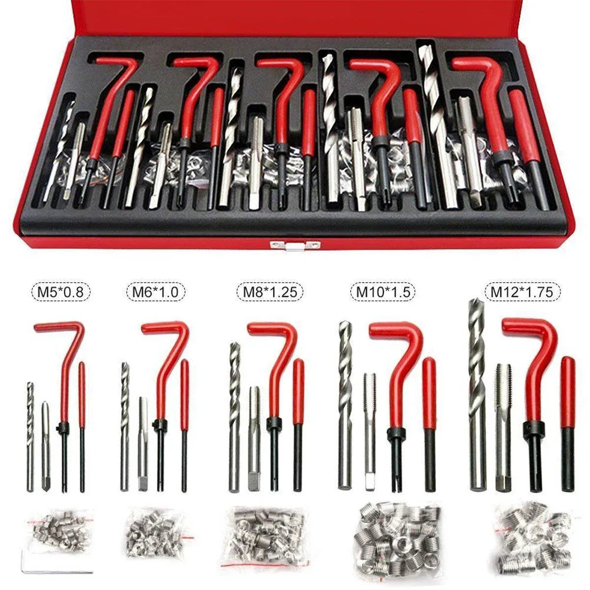 131 Piece Thread Repair Kit M5 M6 M8 M10 M12 Helicoil Set with Drill and Tap Tools