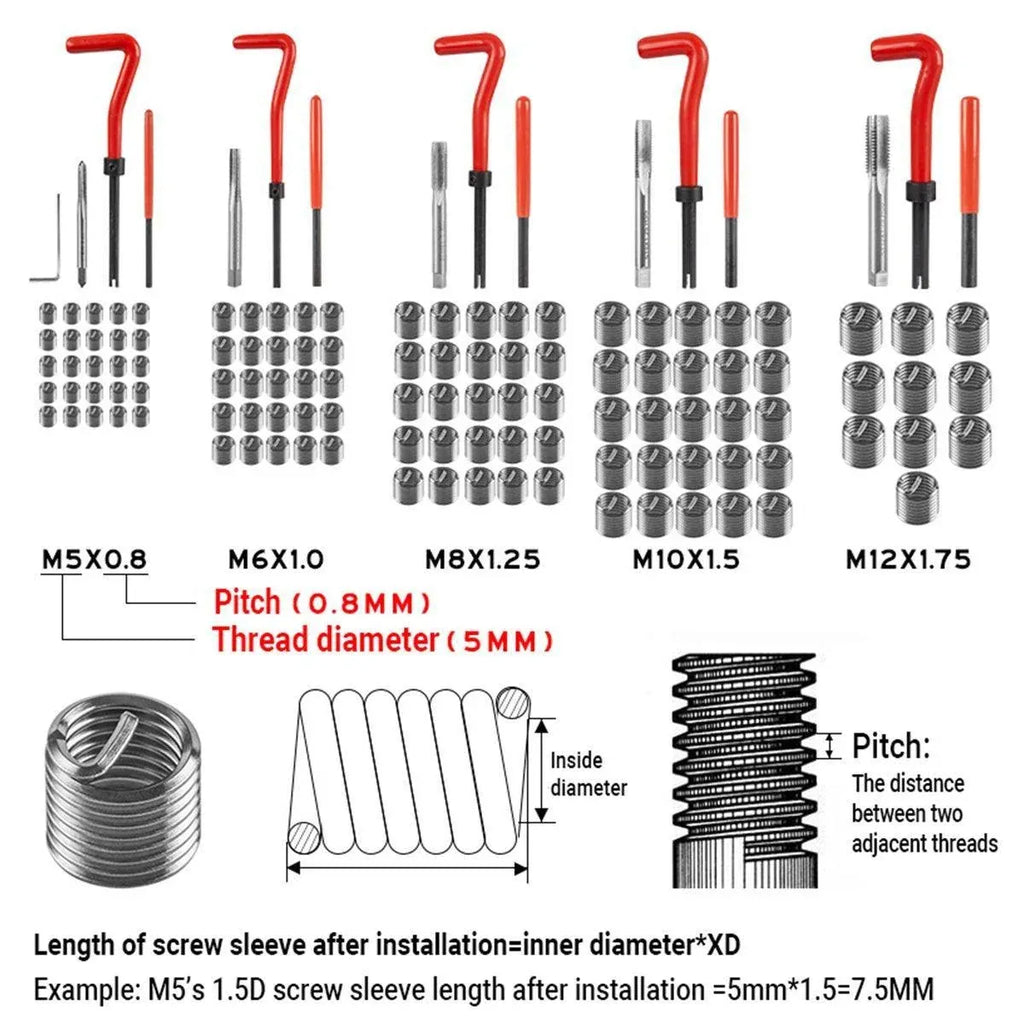 131 Piece Thread Repair Kit M5 M6 M8 M10 M12 Helicoil Set with Drill and Tap Tools