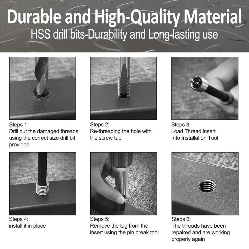 131 Piece Thread Repair Kit M5 M6 M8 M10 M12 Helicoil Set with Drill and Tap Tools
