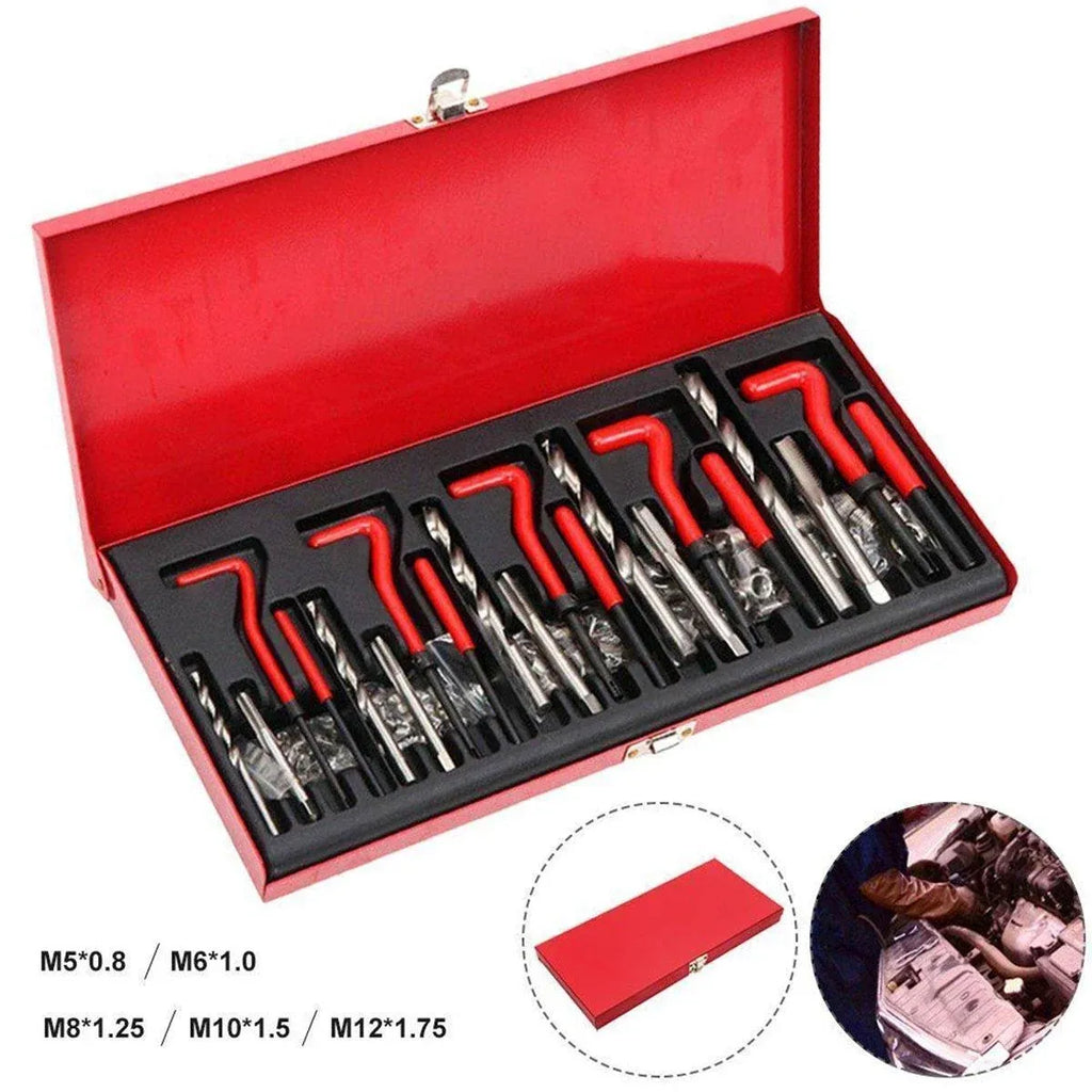 131 Piece Thread Repair Kit M5 M6 M8 M10 M12 Helicoil Set with Drill and Tap Tools