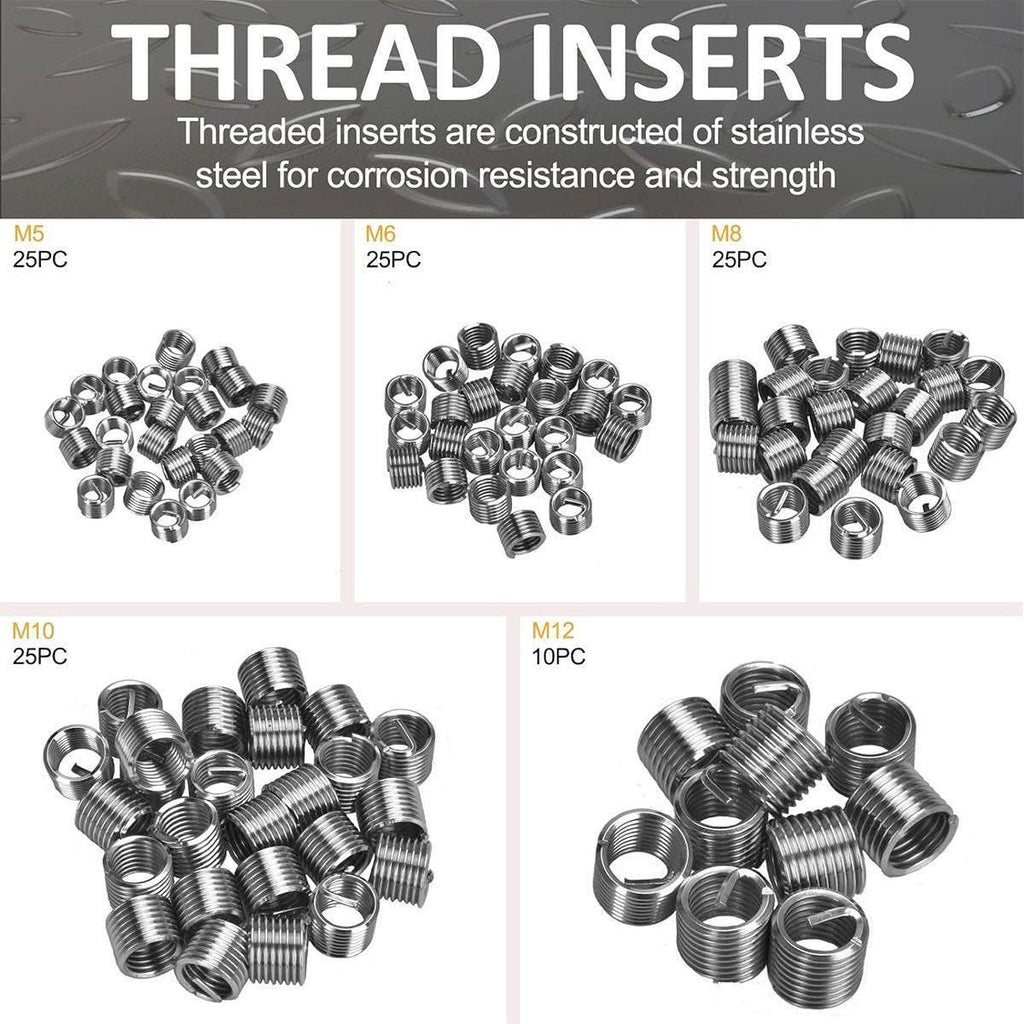 131 Piece Thread Repair Kit M5 M6 M8 M10 M12 Helicoil Set with Drill and Tap Tools
