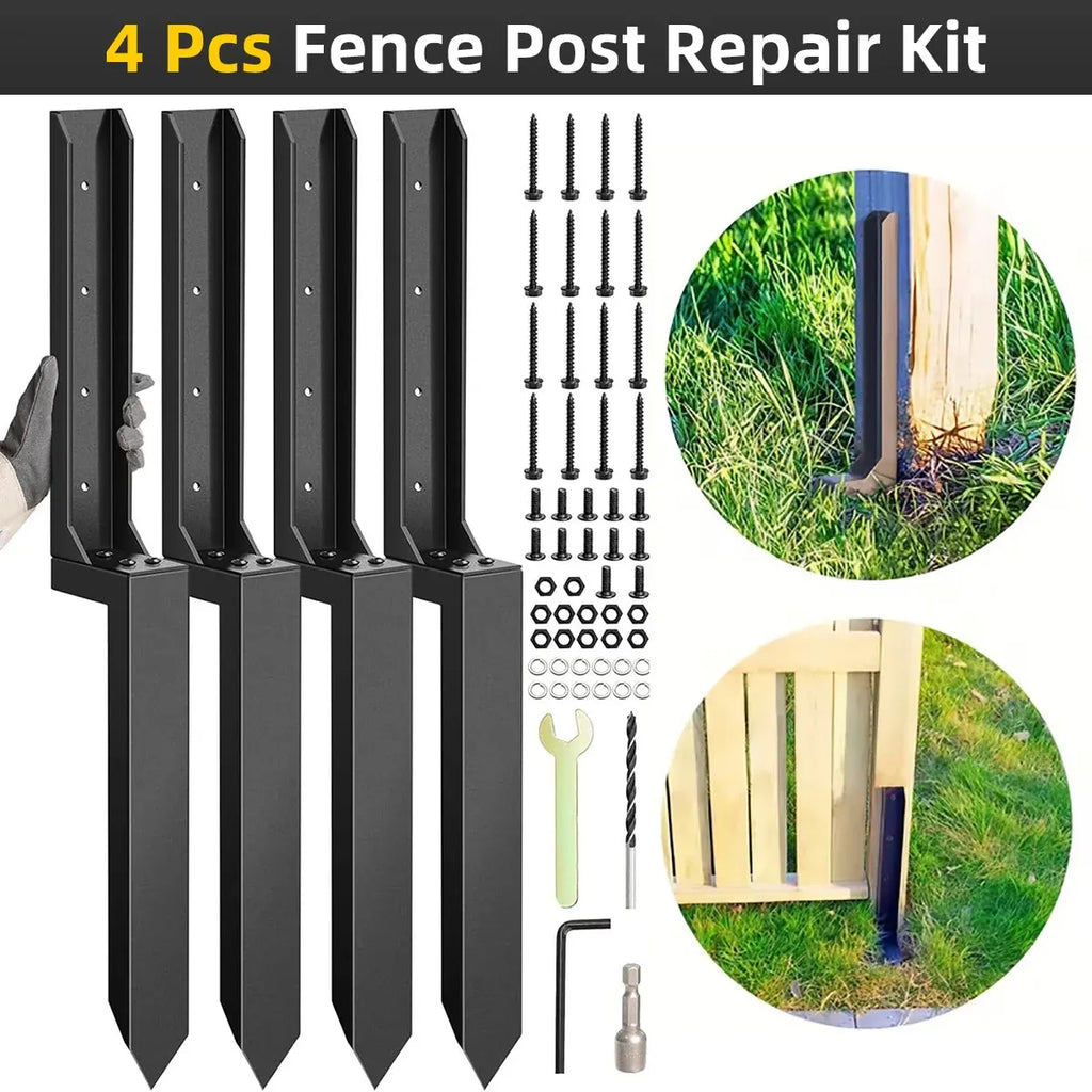 4 Piece Heavy Duty Fence Post Anchor Ground Stake For Fixing Leaning Wood Support