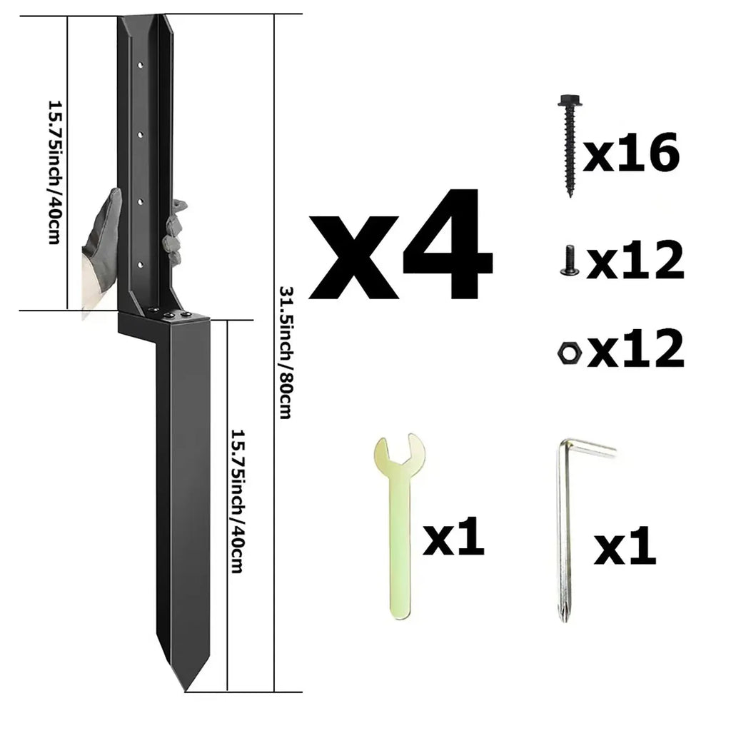 4 Piece Heavy Duty Fence Post Anchor Ground Stake For Fixing Leaning Wood Support