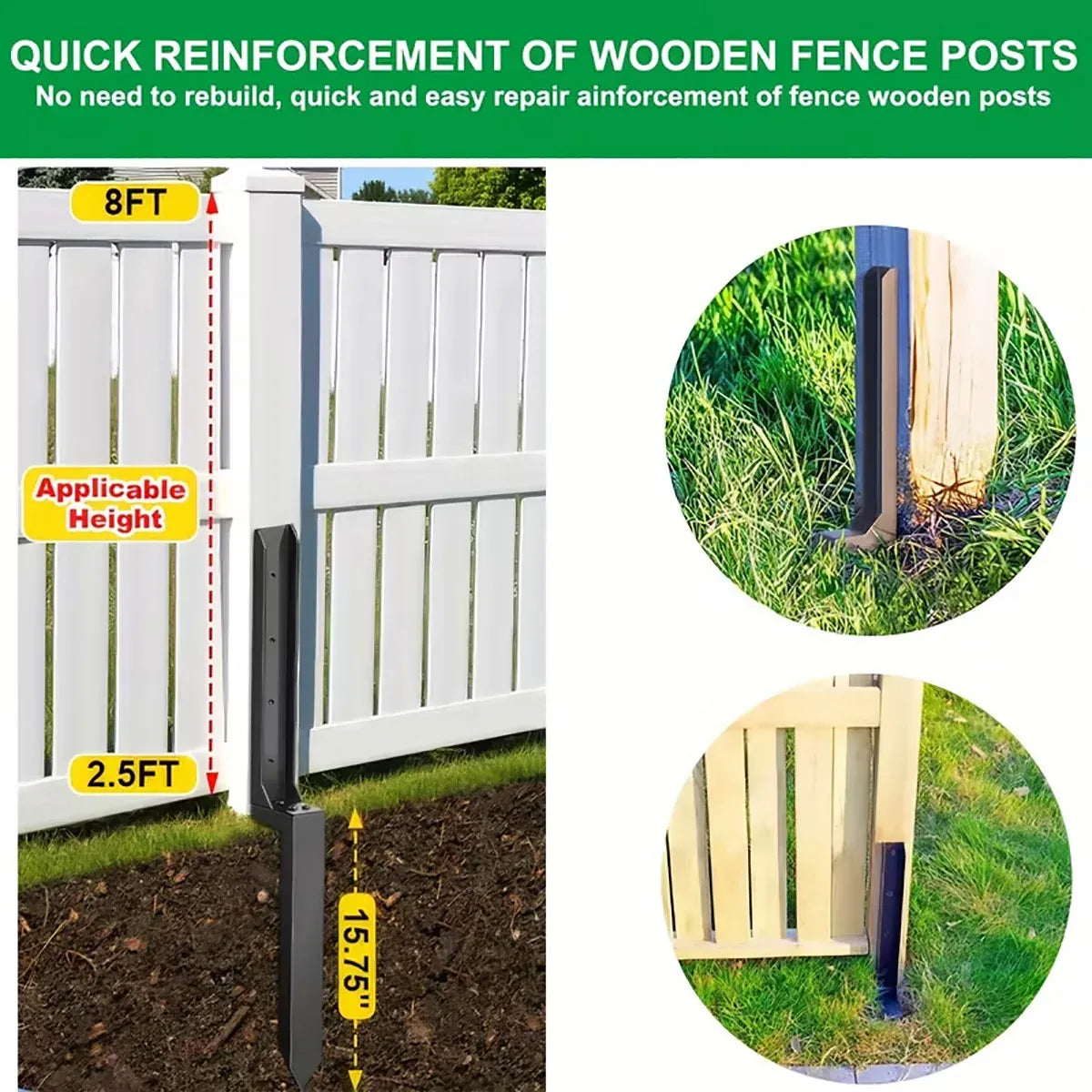 4 Piece Heavy Duty Fence Post Anchor Ground Stake For Fixing Leaning Wood Support