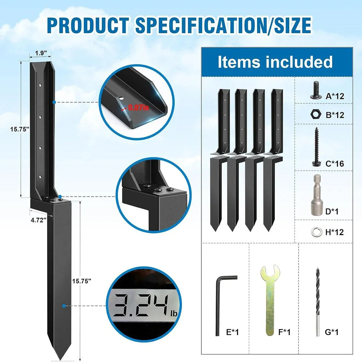 4 Piece Heavy Duty Fence Post Anchor Ground Stake For Fixing Leaning Wood Support