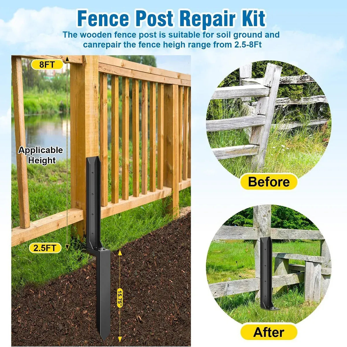 4 Piece Heavy Duty Fence Post Anchor Ground Stake For Fixing Leaning Wood Support