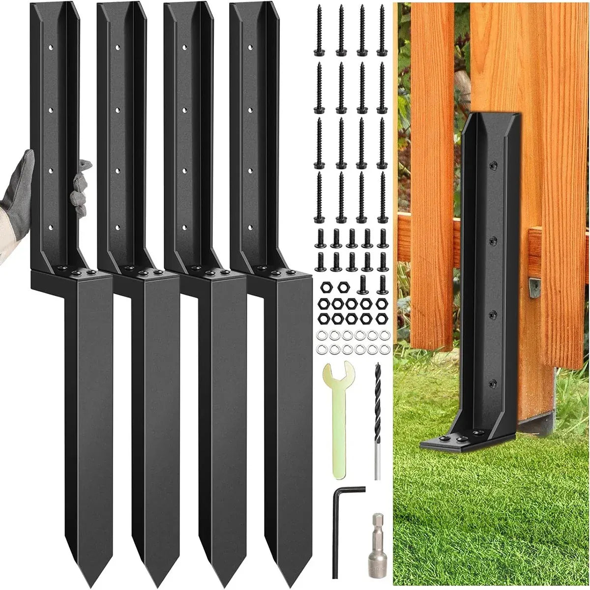 4 Piece Heavy Duty Fence Post Anchor Ground Stake For Fixing Leaning Wood Support