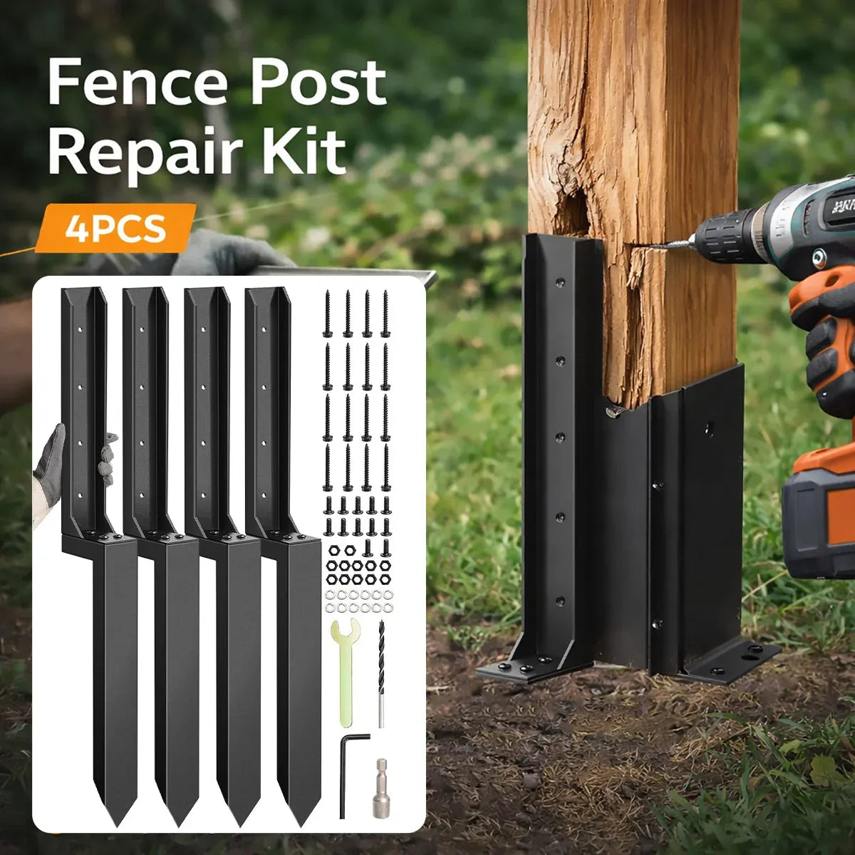 4 Piece Heavy Duty Fence Post Anchor Ground Stake For Fixing Leaning Wood Support