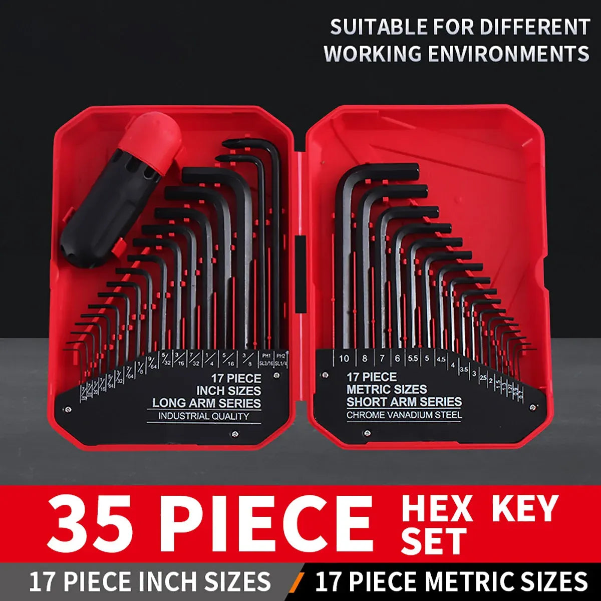 35 Piece L-Shaped Hex Key Wrench Set Allen Key Tool Kit For Home Car Repair Use