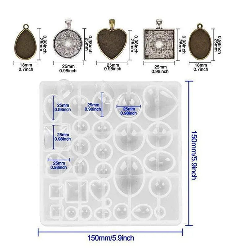 31 Piece DIY Resin Casting Mould and Pendant Tray Kit for Jewellery Making