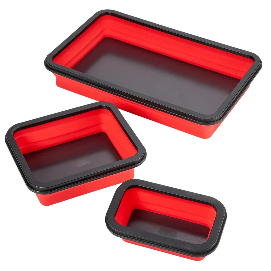 3 Piece Foldable Metal Parts Tray Set Silicone Tool Organizer for Garage Repair