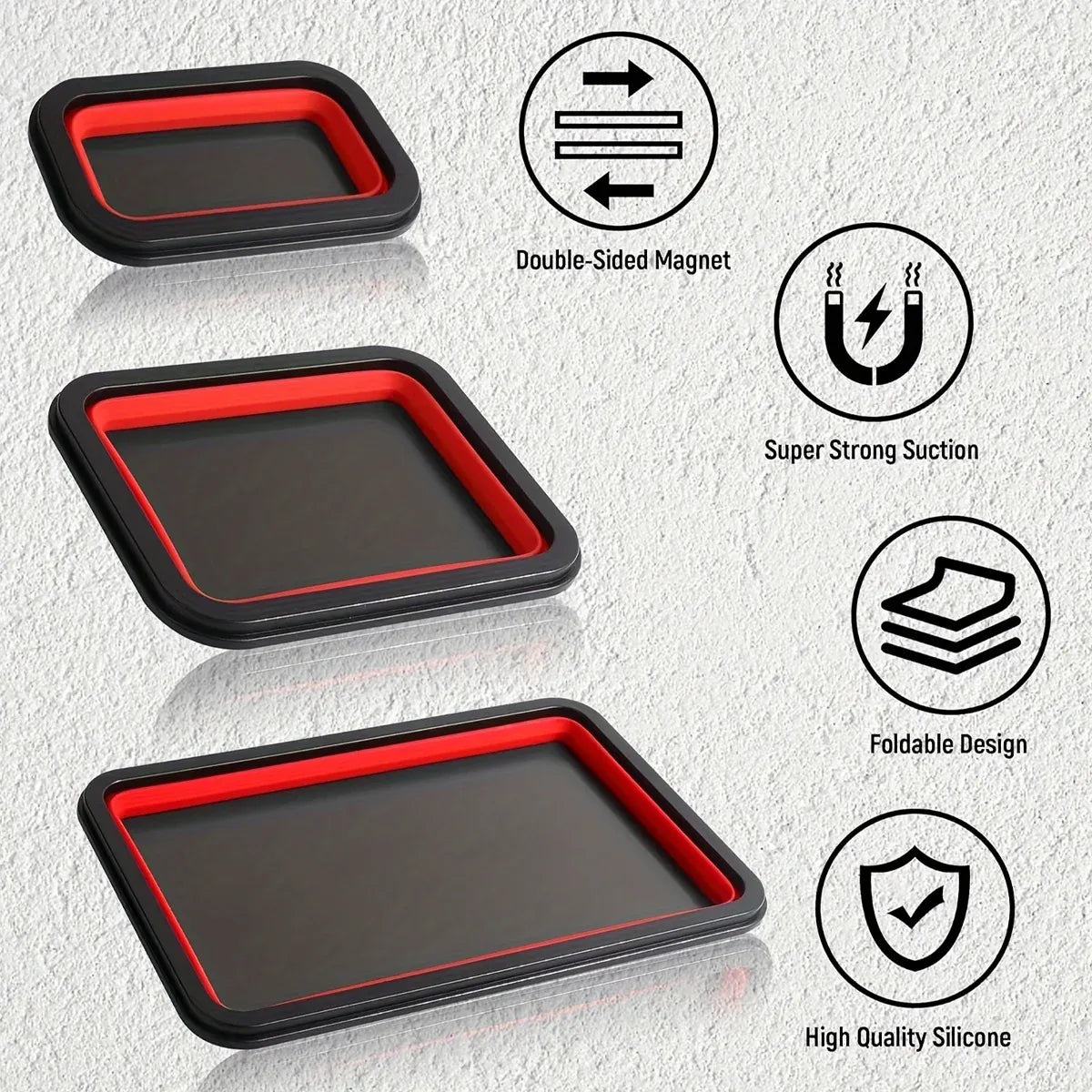 3 Piece Foldable Metal Parts Tray Set Silicone Tool Organizer for Garage Repair