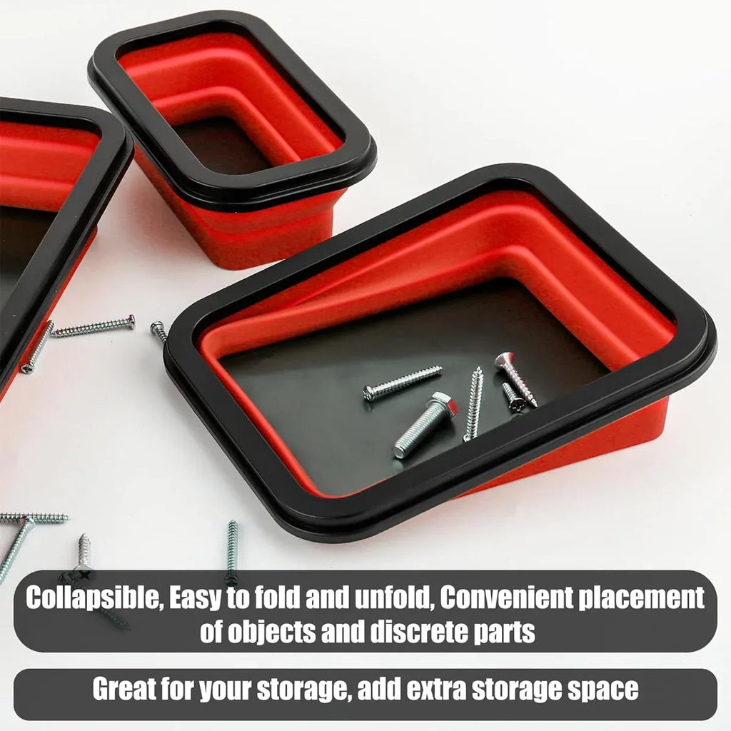 3 Piece Foldable Metal Parts Tray Set Silicone Tool Organizer for Garage Repair