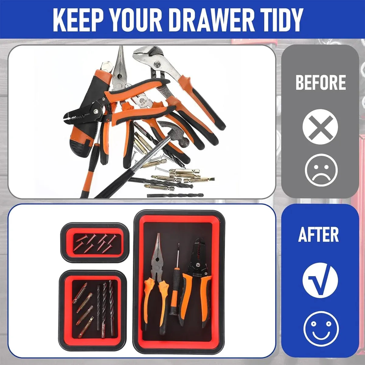 3 Piece Foldable Metal Parts Tray Set Silicone Tool Organizer for Garage Repair