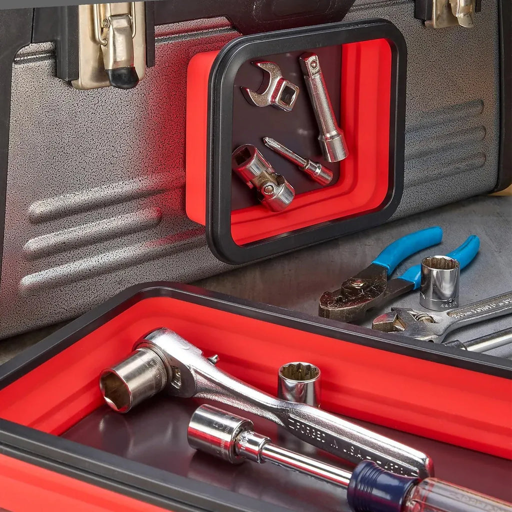 3 Piece Foldable Metal Parts Tray Set Silicone Tool Organizer for Garage Repair