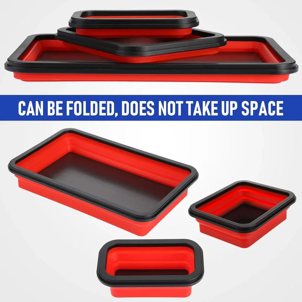 3 Piece Foldable Metal Parts Tray Set Silicone Tool Organizer for Garage Repair