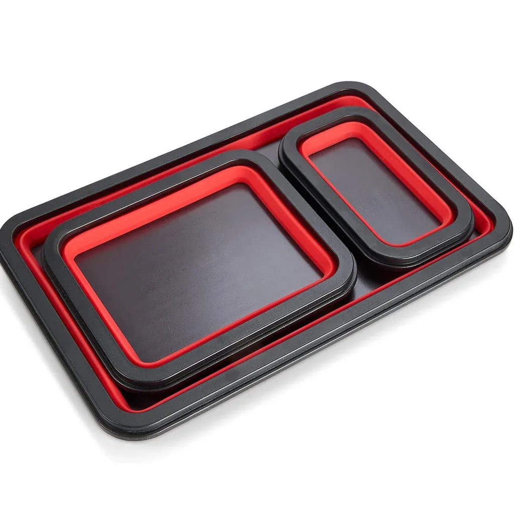 3 Piece Foldable Metal Parts Tray Set Silicone Tool Organizer for Garage Repair