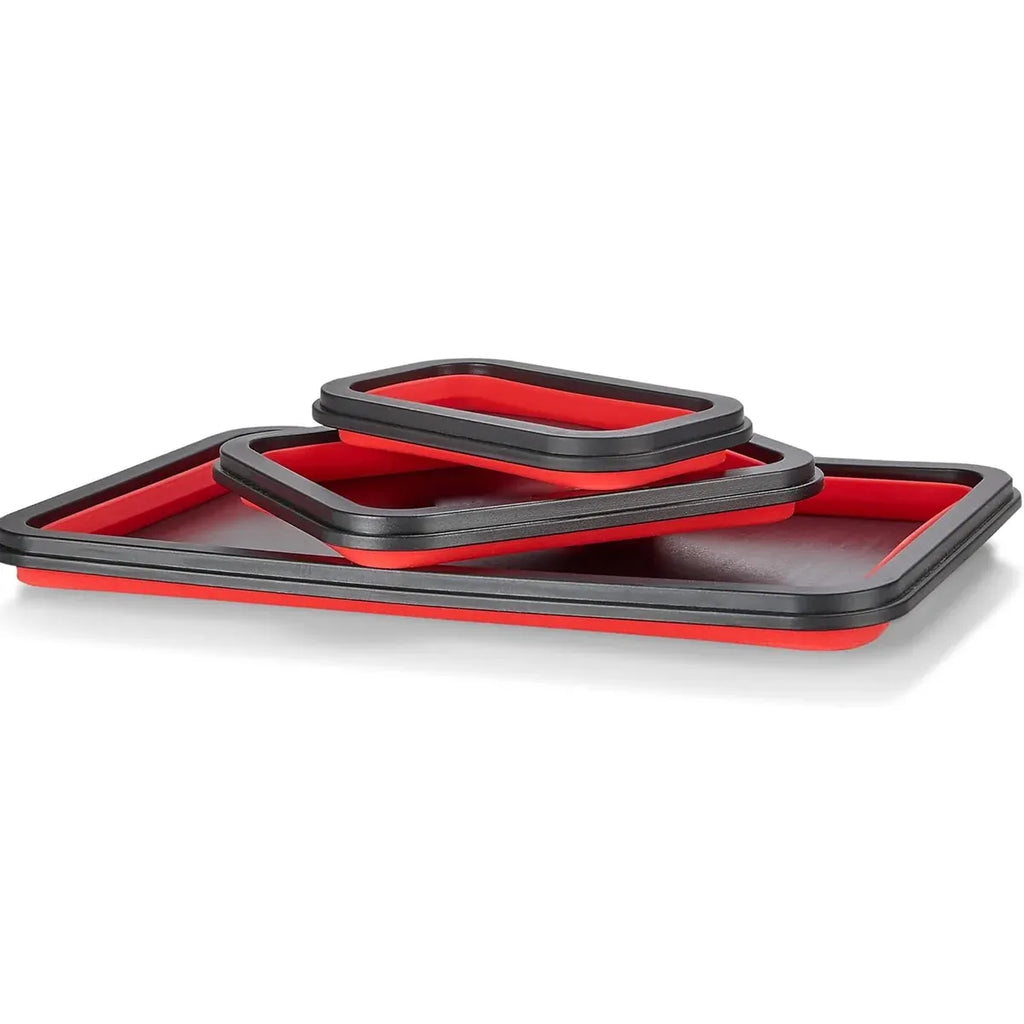 3 Piece Foldable Metal Parts Tray Set Silicone Tool Organizer for Garage Repair