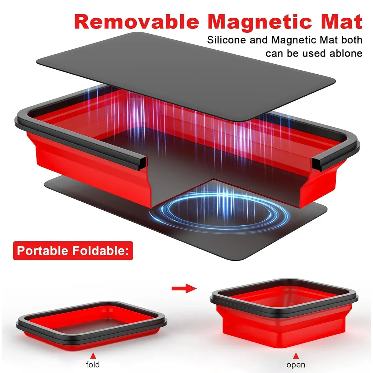 3 Piece Foldable Metal Parts Tray Set Silicone Tool Organizer for Garage Repair