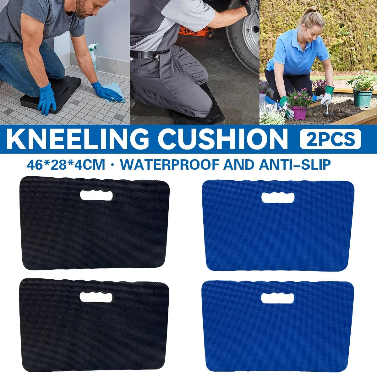 2 Piece Waterproof Anti-Slip Kneeling Cushion Home Garage Repair Knee Guard – Blue