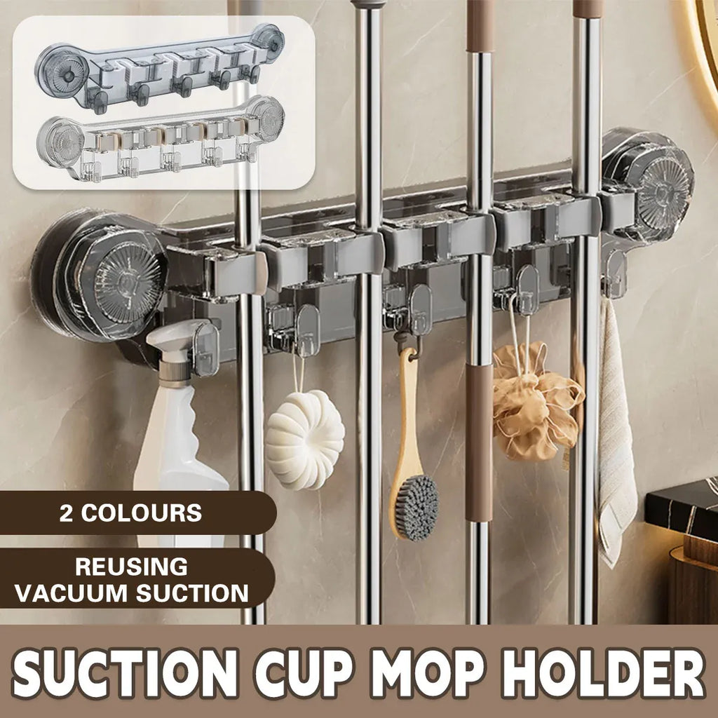 Wall-mounted Mop Fixing Rack Universal Model Strong Suction Cup Bathroom Rack – Grey