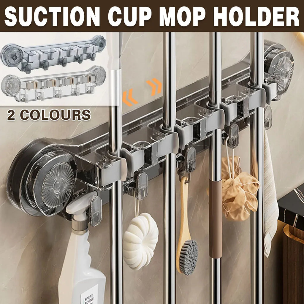 Wall-mounted Mop Fixing Rack Universal Model Strong Suction Cup Bathroom Rack – Grey